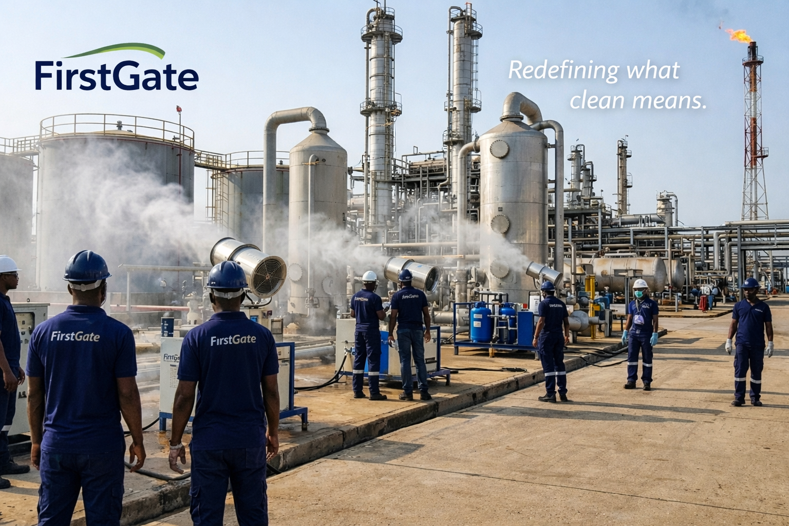 workers at industrial odor control plant